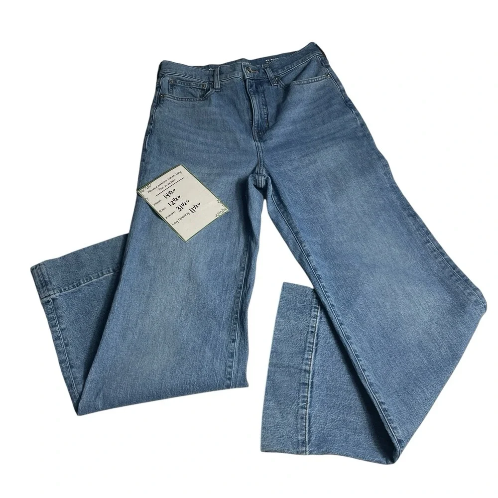 J Crew 96 Denim Trouser Jeans Size 28 High Rise Wide Leg Cuffed CF233 Blue - Picture 3 of 10